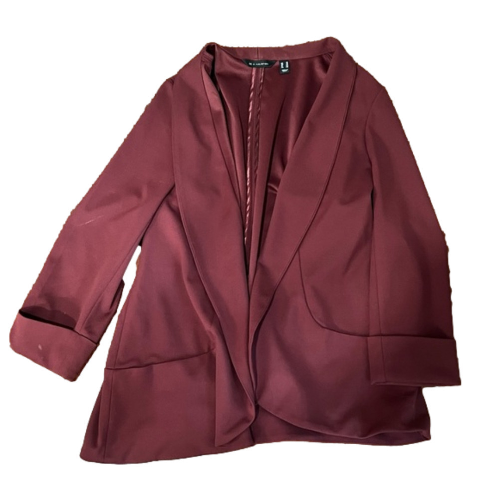 𝅺red/bordeaux NWOT H by Halston Knit Crepe 3/4 Sleeve Open Front Blazer Size 12 - Picture 3 of 5
